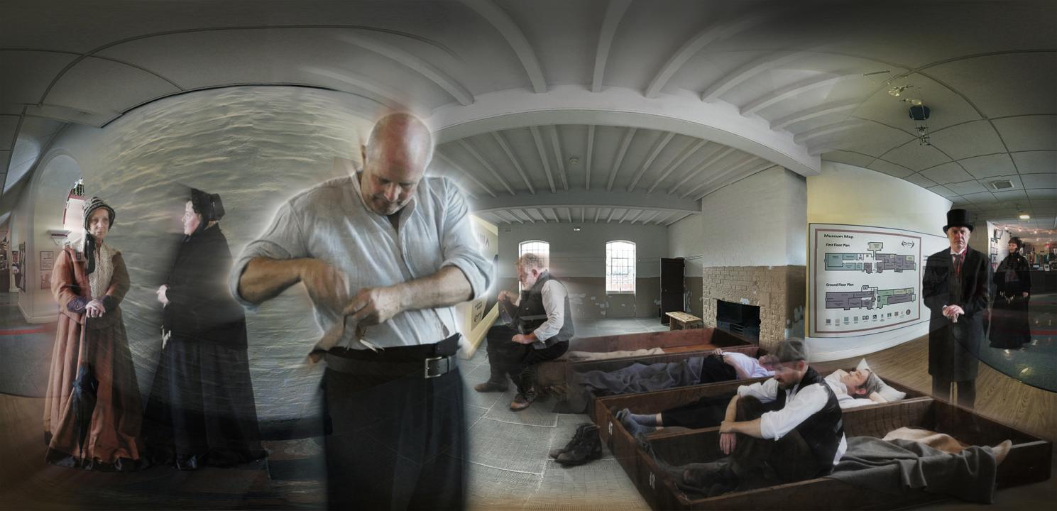 Workhouse Men Augmented Reality Postcard